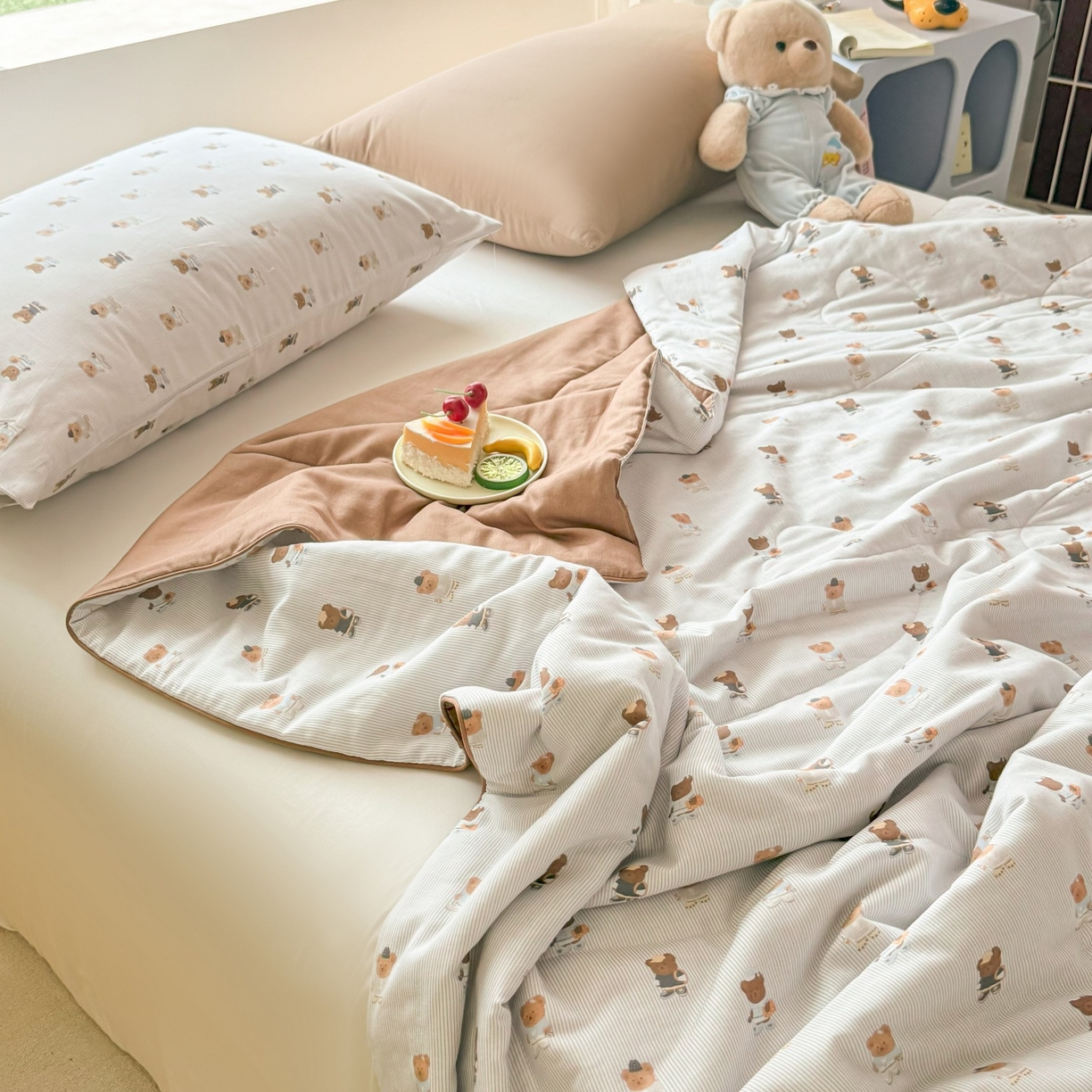 91家纺网 家纺一手货源 找家纺 梵克保罗 2026新款A类全棉双层纱夏被夏凉被空调被 可米小熊