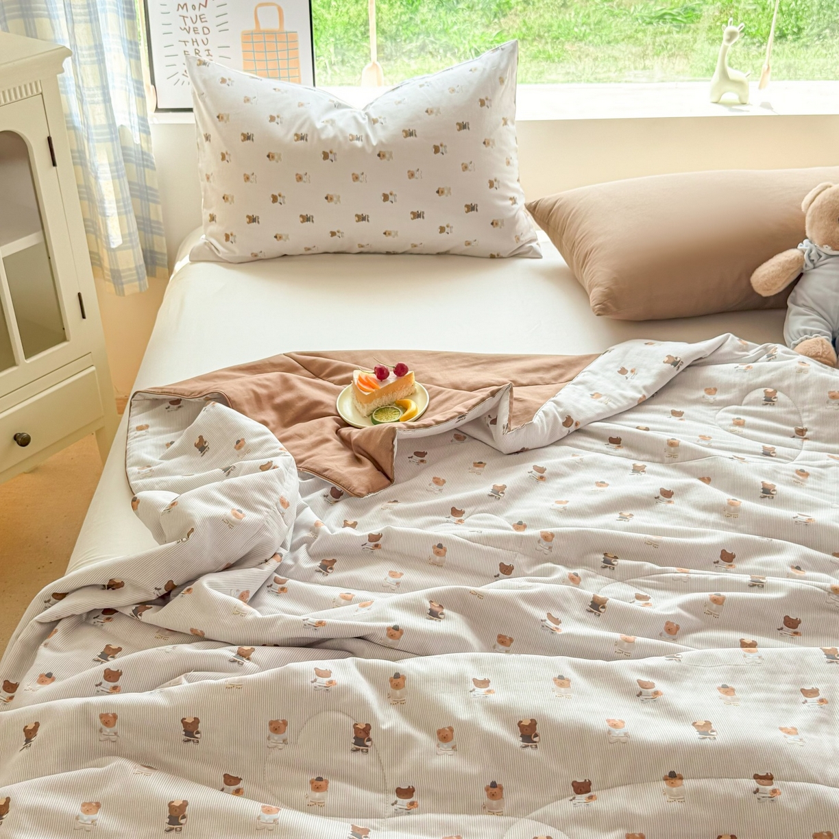 91家纺网 家纺一手货源 找家纺 梵克保罗 2026新款A类全棉双层纱夏被夏凉被空调被 可米小熊