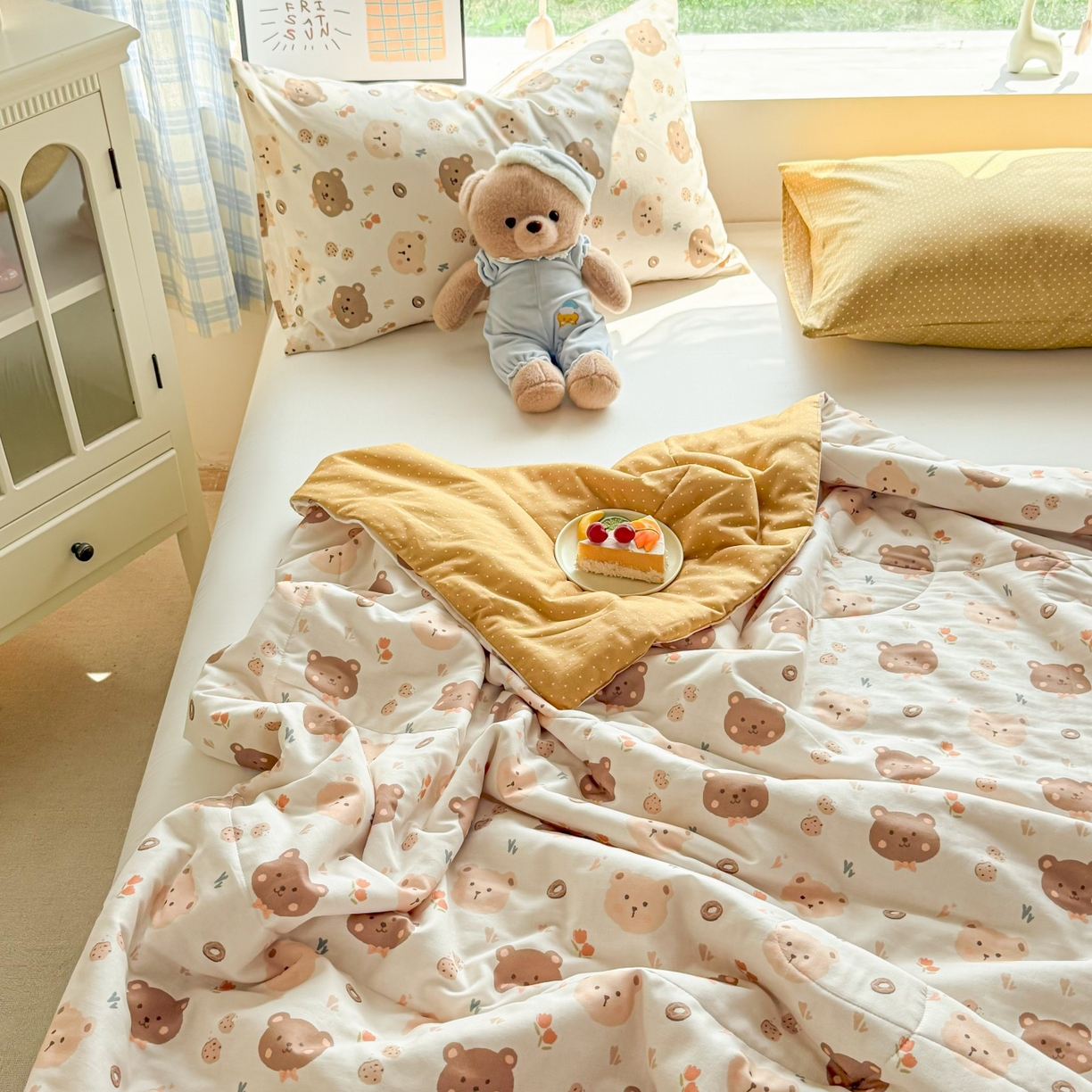 91家纺网 家纺一手货源 找家纺 梵克保罗 2026新款A类全棉双层纱夏被夏凉被空调被 迷你熊