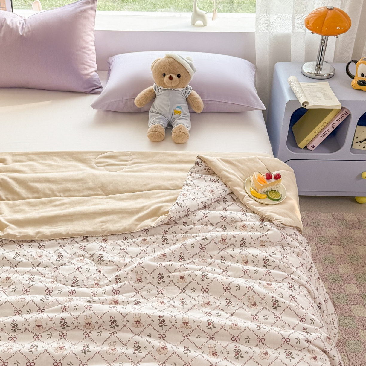 91家纺网 家纺一手货源 找家纺 梵克保罗 2026新款A类全棉双层纱夏被夏凉被空调被 兔精灵