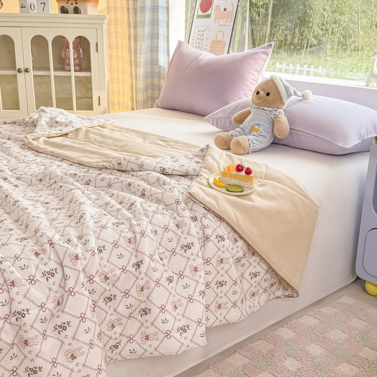 91家纺网 家纺一手货源 找家纺 梵克保罗 2026新款A类全棉双层纱夏被夏凉被空调被 兔精灵