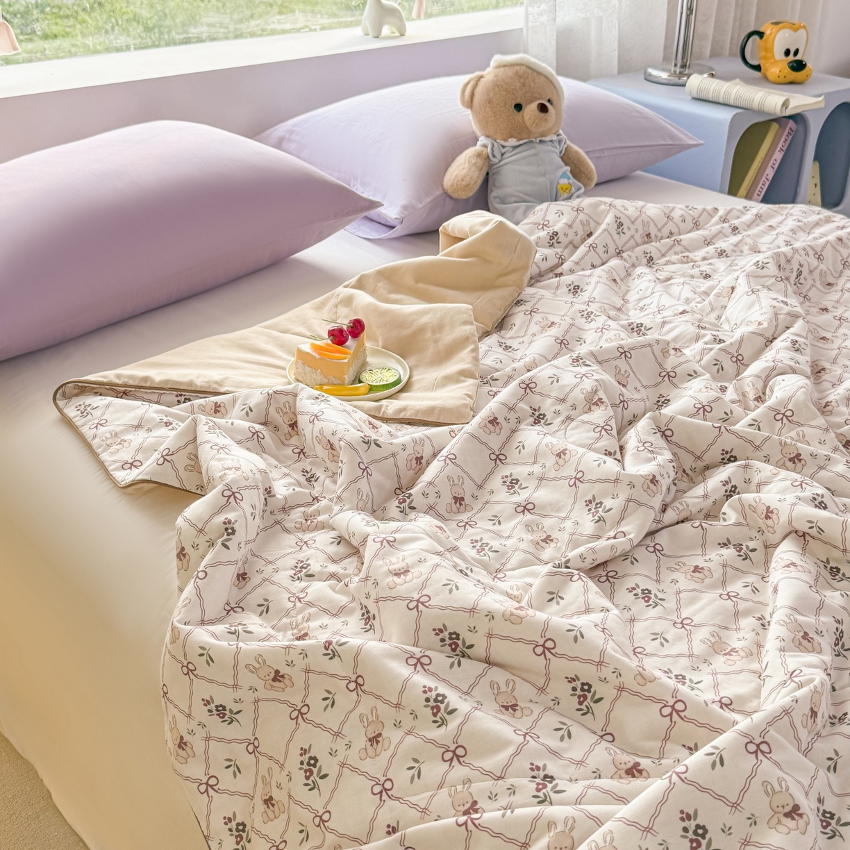 91家纺网 家纺一手货源 找家纺 梵克保罗 2026新款A类全棉双层纱夏被夏凉被空调被 兔精灵