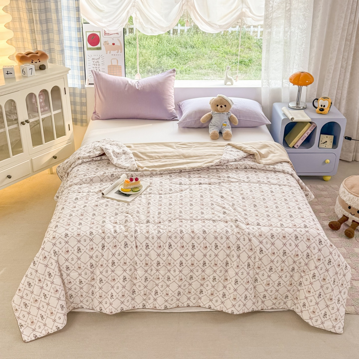 91家纺网 家纺一手货源 找家纺 梵克保罗 2026新款A类全棉双层纱夏被夏凉被空调被 兔精灵