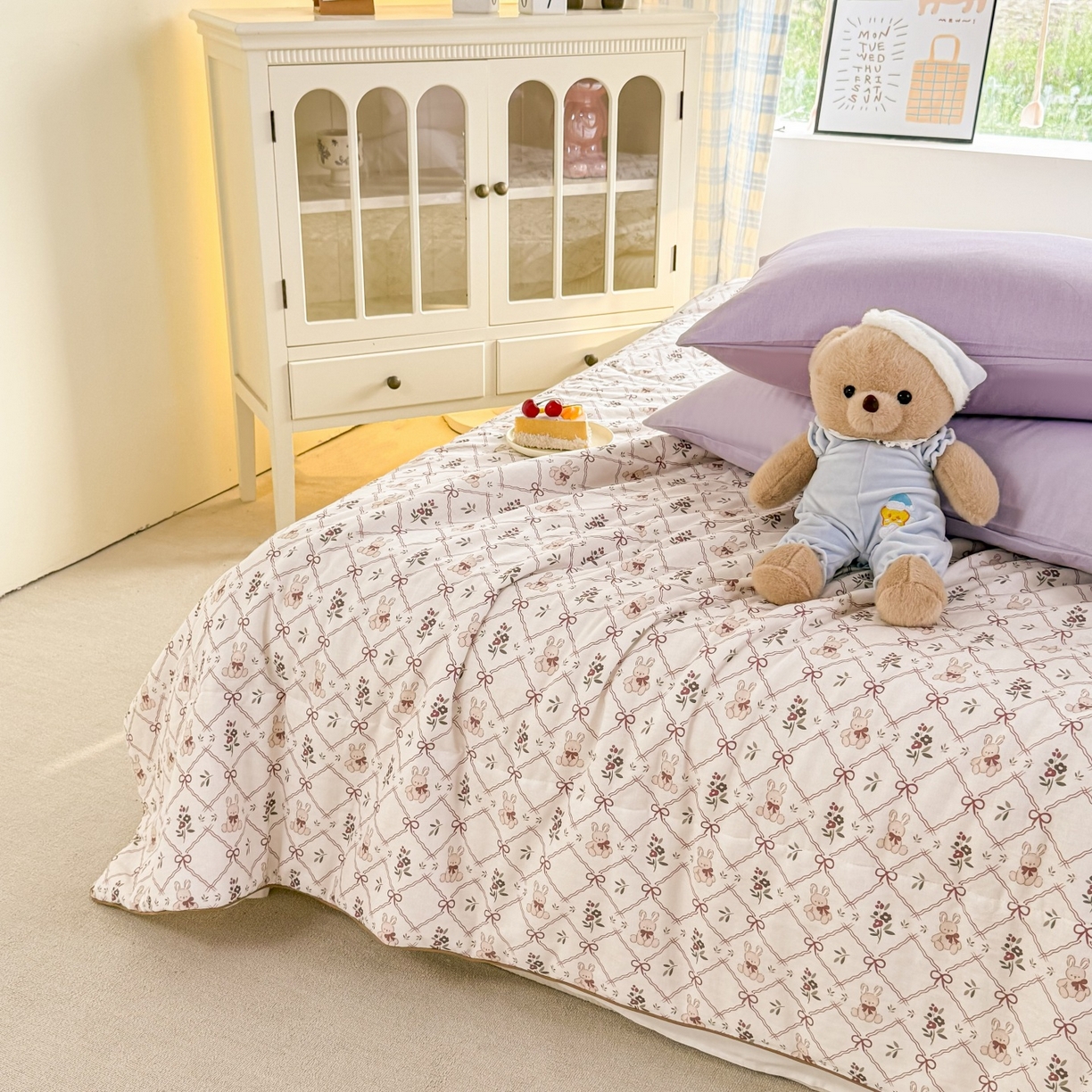 91家纺网 家纺一手货源 找家纺 梵克保罗 2026新款A类全棉双层纱夏被夏凉被空调被 兔精灵