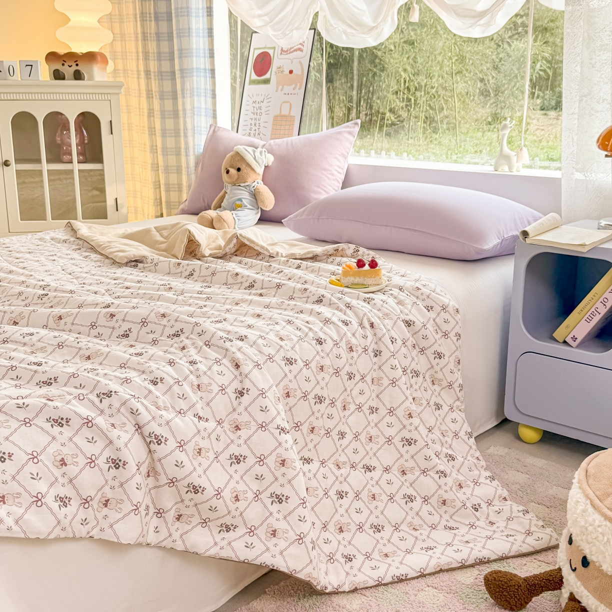 91家纺网 家纺一手货源 找家纺 梵克保罗 2026新款A类全棉双层纱夏被夏凉被空调被 兔精灵