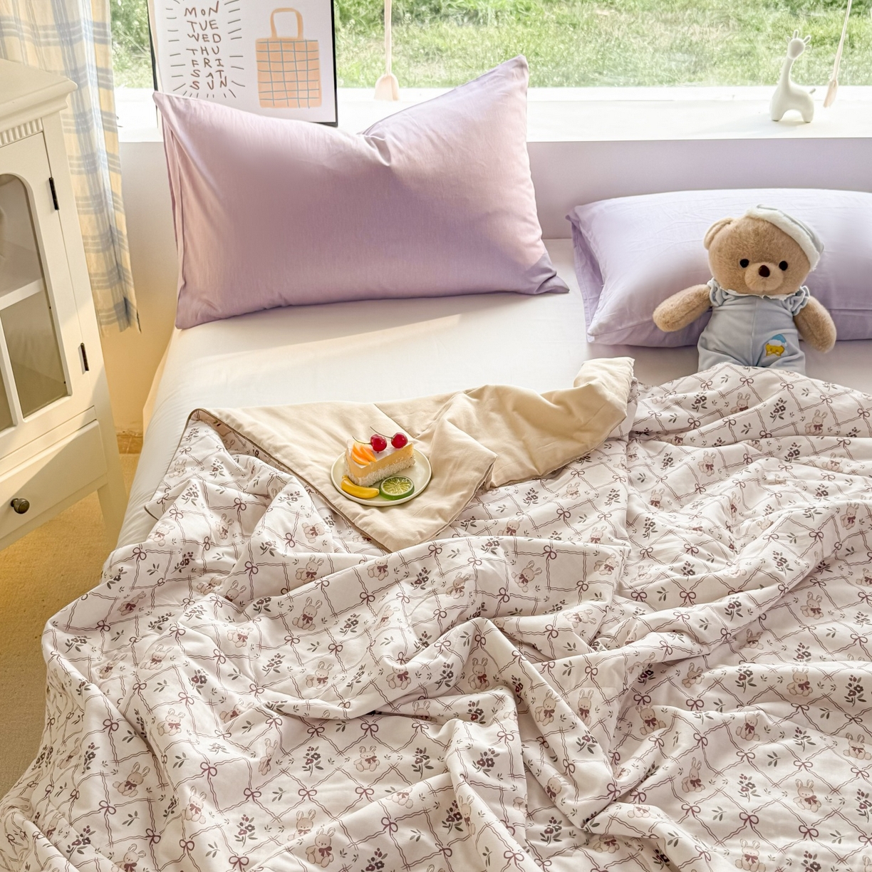 91家纺网 家纺一手货源 找家纺 梵克保罗 2026新款A类全棉双层纱夏被夏凉被空调被 兔精灵