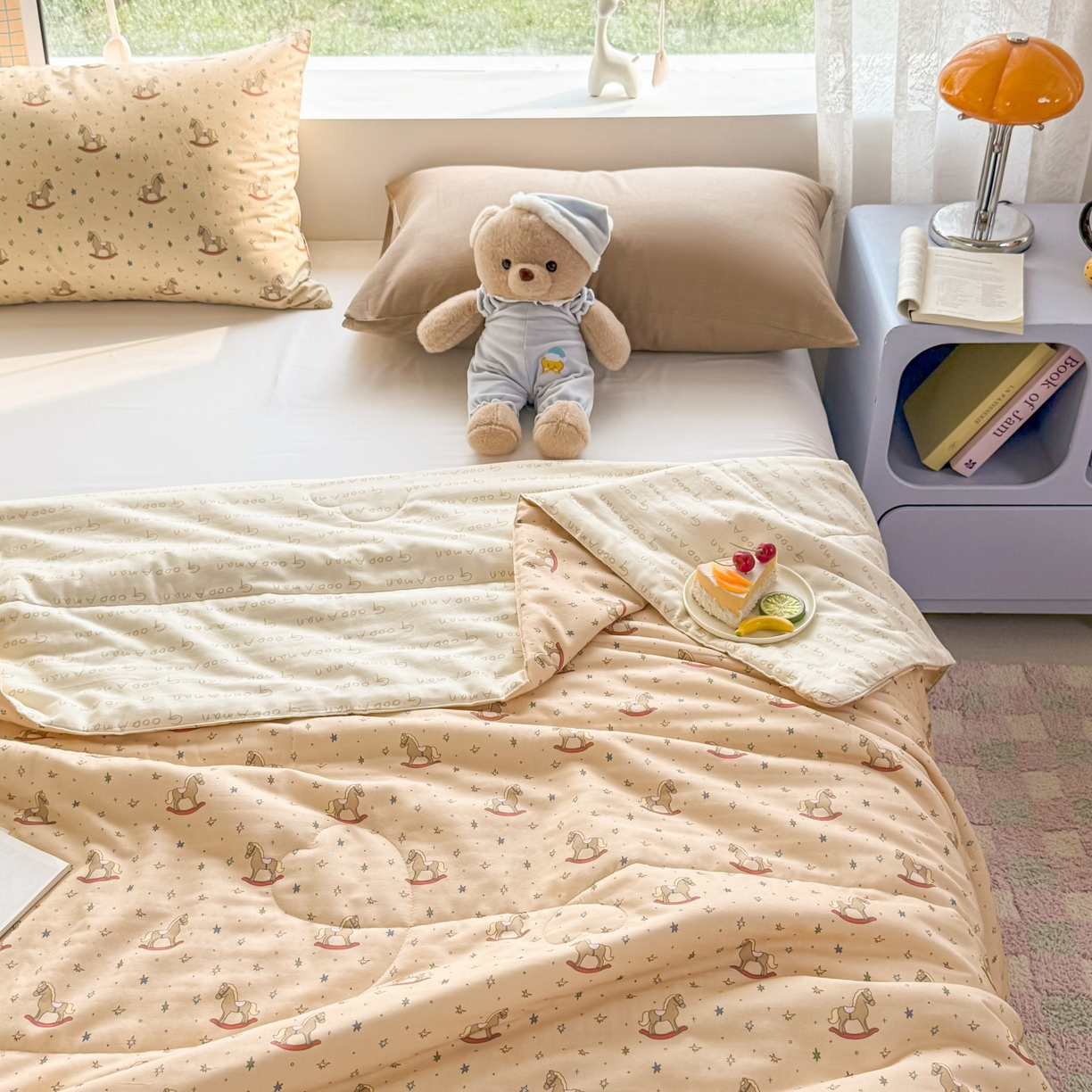 91家纺网 家纺一手货源 找家纺 梵克保罗 2026新款A类全棉双层纱夏被夏凉被空调被 小木马咖