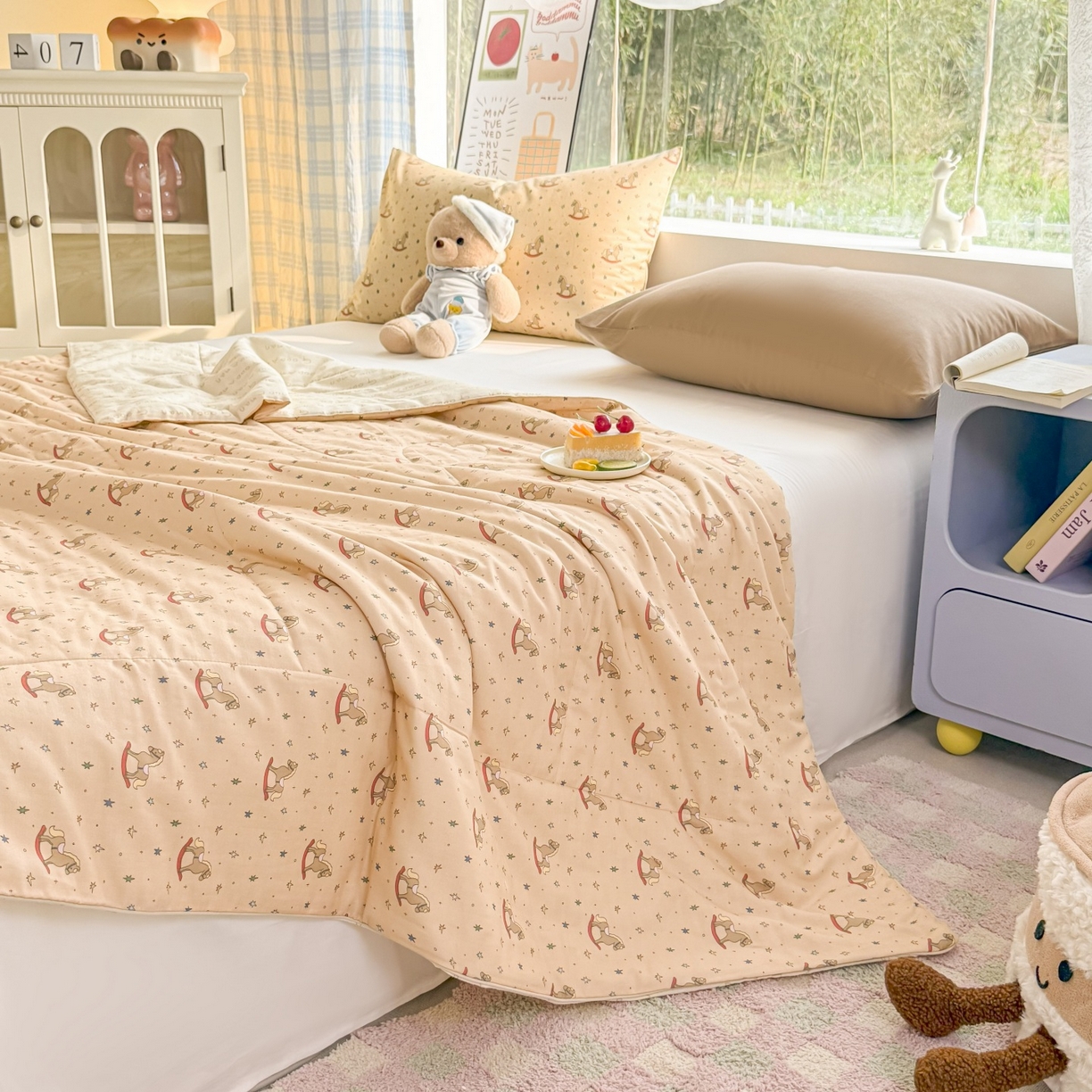 91家纺网 家纺一手货源 找家纺 梵克保罗 2026新款A类全棉双层纱夏被夏凉被空调被 小木马咖