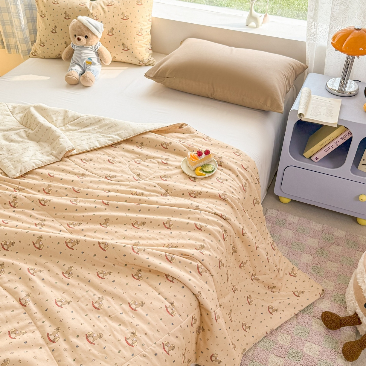 91家纺网 家纺一手货源 找家纺 梵克保罗 2026新款A类全棉双层纱夏被夏凉被空调被 小木马咖