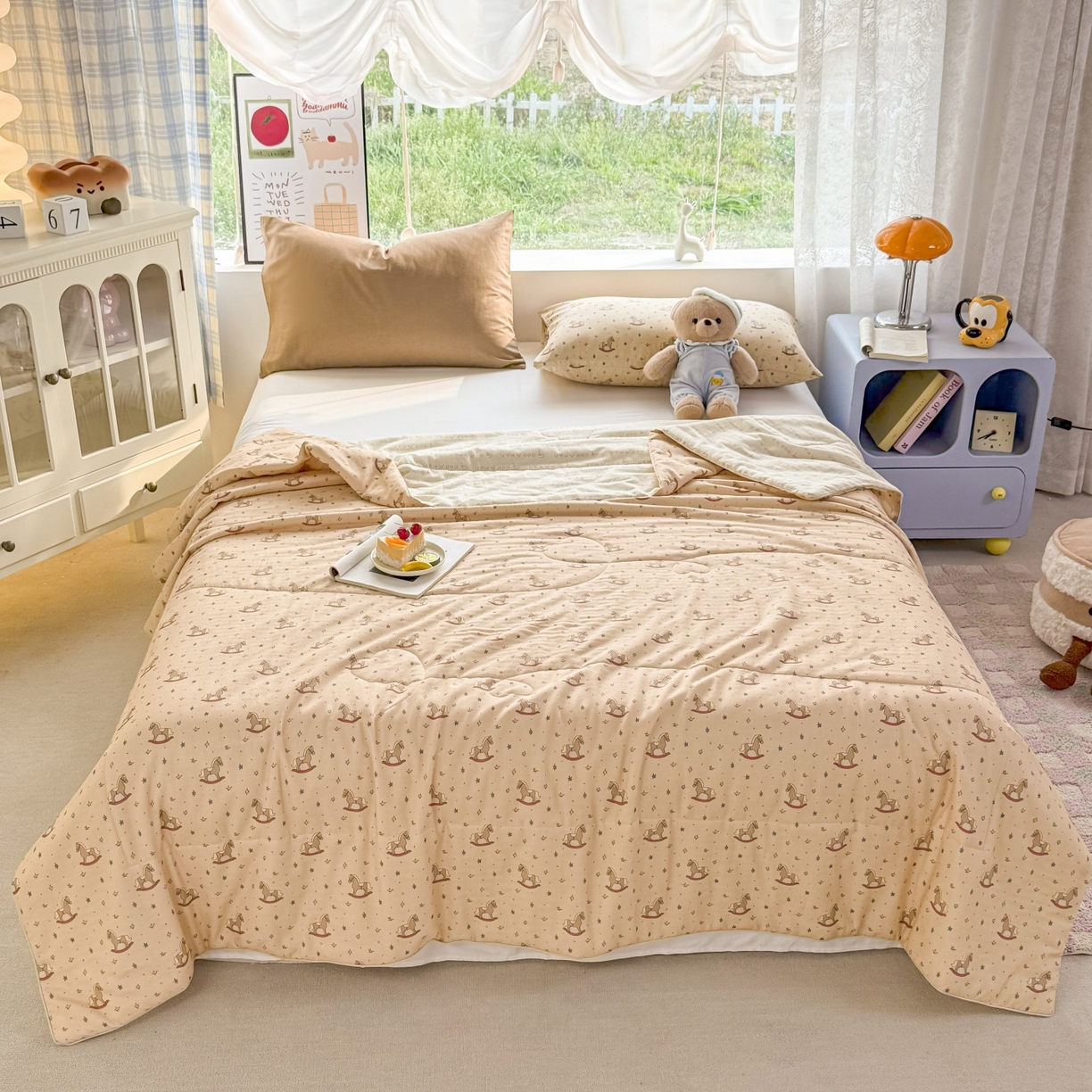 91家纺网 家纺一手货源 找家纺 梵克保罗 2026新款A类全棉双层纱夏被夏凉被空调被 小木马咖