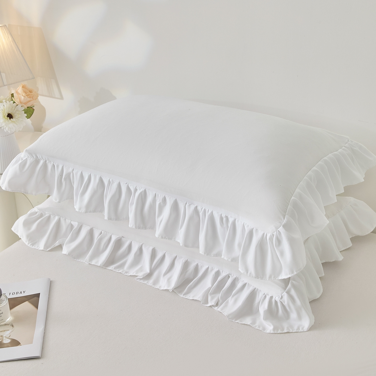 91家纺网 家纺一手货源 找家纺 （总）梵克保罗 2026新款纯色系列花边单枕套 枕套单件