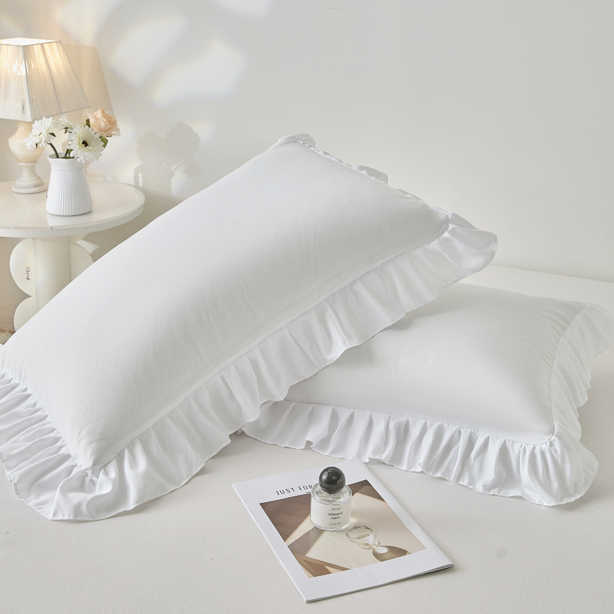 91家纺网 家纺一手货源 找家纺 （总）梵克保罗 2026新款纯色系列花边单枕套 枕套单件