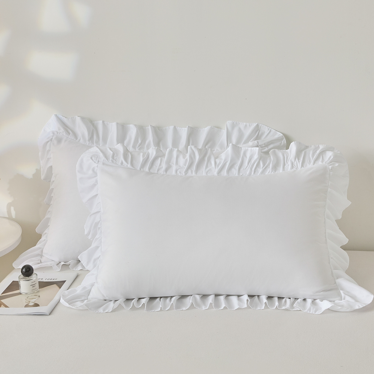 91家纺网 家纺一手货源 找家纺 梵克保罗 2026新款纯色系列花边单枕套 枕套单件 白色