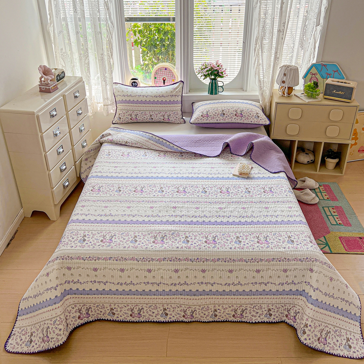 91家纺网 家纺一手货源 找家纺 （总）恒尚居 2026新款A类贝壳绣泡芙纱床盖四套件泡芙棉双层纱床垫床褥