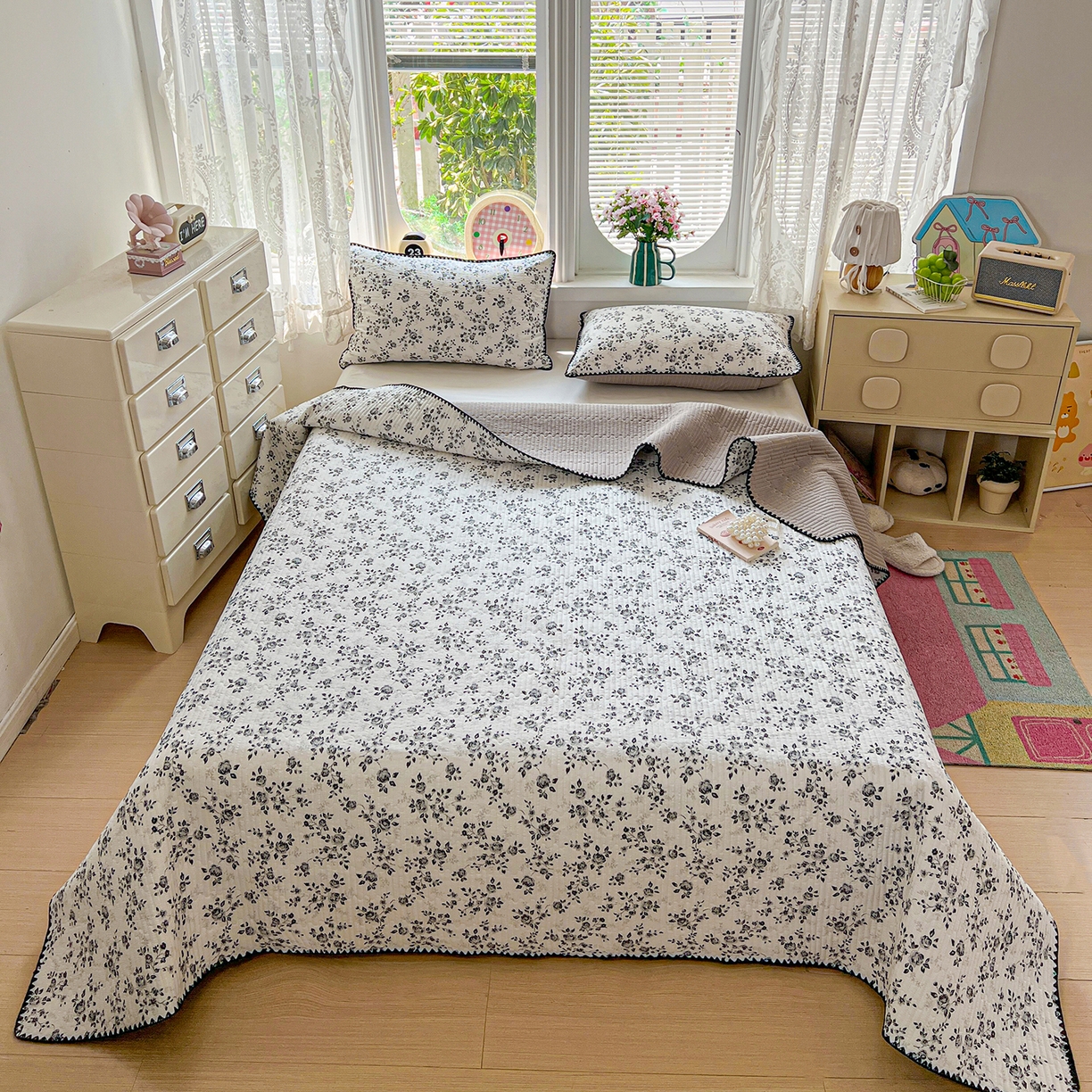 91家纺网 家纺一手货源 找家纺 （总）恒尚居 2026新款A类贝壳绣泡芙纱床盖四套件泡芙棉双层纱床垫床褥