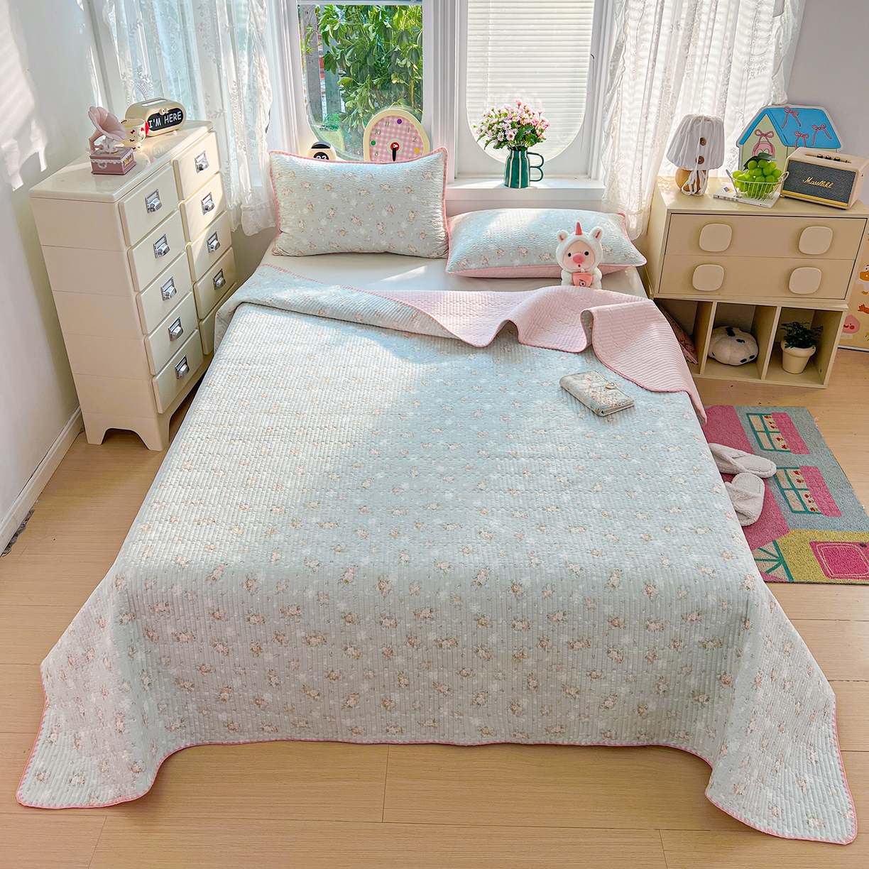 91家纺网 家纺一手货源 找家纺 （总）恒尚居 2026新款A类贝壳绣泡芙纱床盖四套件泡芙棉双层纱床垫床褥