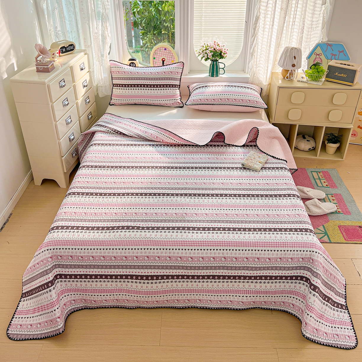 91家纺网 家纺一手货源 找家纺 （总）恒尚居 2026新款A类贝壳绣泡芙纱床盖四套件泡芙棉双层纱床垫床褥