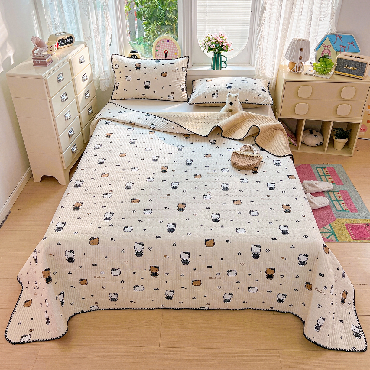 91家纺网 家纺一手货源 找家纺 （总）恒尚居 2026新款A类贝壳绣泡芙纱床盖四套件泡芙棉双层纱床垫床褥