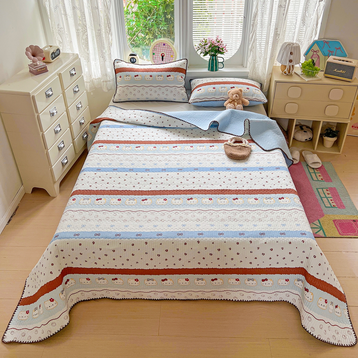 91家纺网 家纺一手货源 找家纺 （总）恒尚居 2026新款A类贝壳绣泡芙纱床盖四套件泡芙棉双层纱床垫床褥