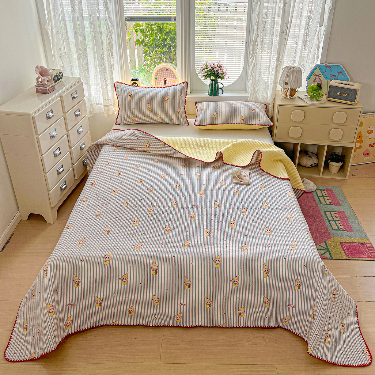 91家纺网 家纺一手货源 找家纺 （总）恒尚居 2026新款A类贝壳绣泡芙纱床盖四套件泡芙棉双层纱床垫床褥