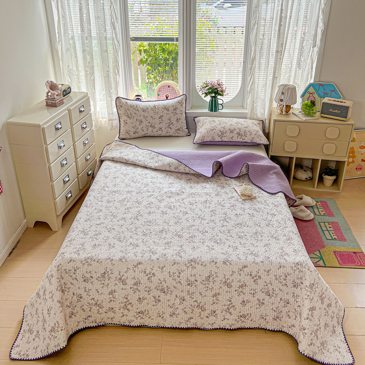 91家纺网 家纺一手货源 找家纺 （总）恒尚居 2026新款A类贝壳绣泡芙纱床盖四套件泡芙棉双层纱床垫床褥