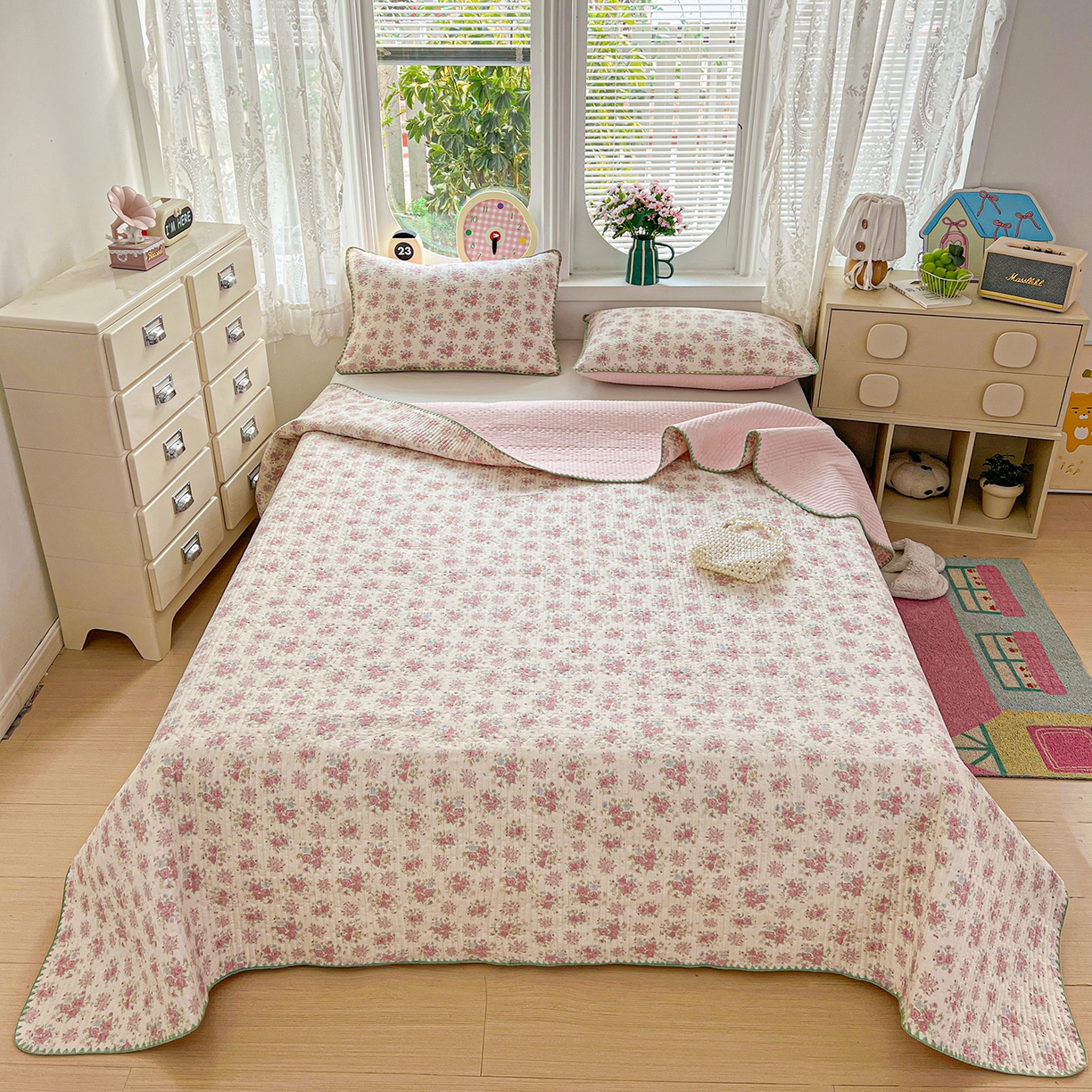 91家纺网 家纺一手货源 找家纺 （总）恒尚居 2026新款A类贝壳绣泡芙纱床盖四套件泡芙棉双层纱床垫床褥