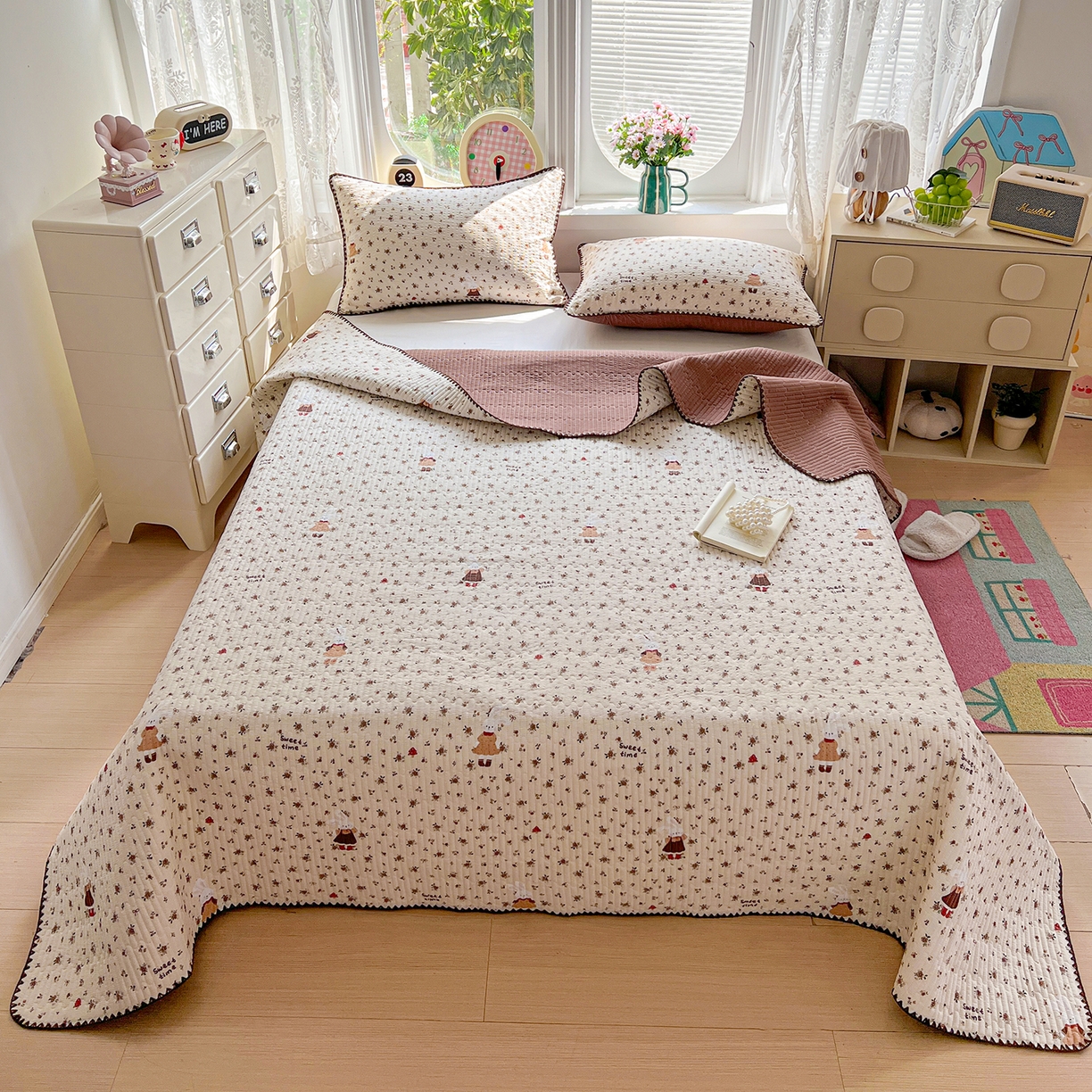 91家纺网 家纺一手货源 找家纺 （总）恒尚居 2026新款A类贝壳绣泡芙纱床盖四套件泡芙棉双层纱床垫床褥