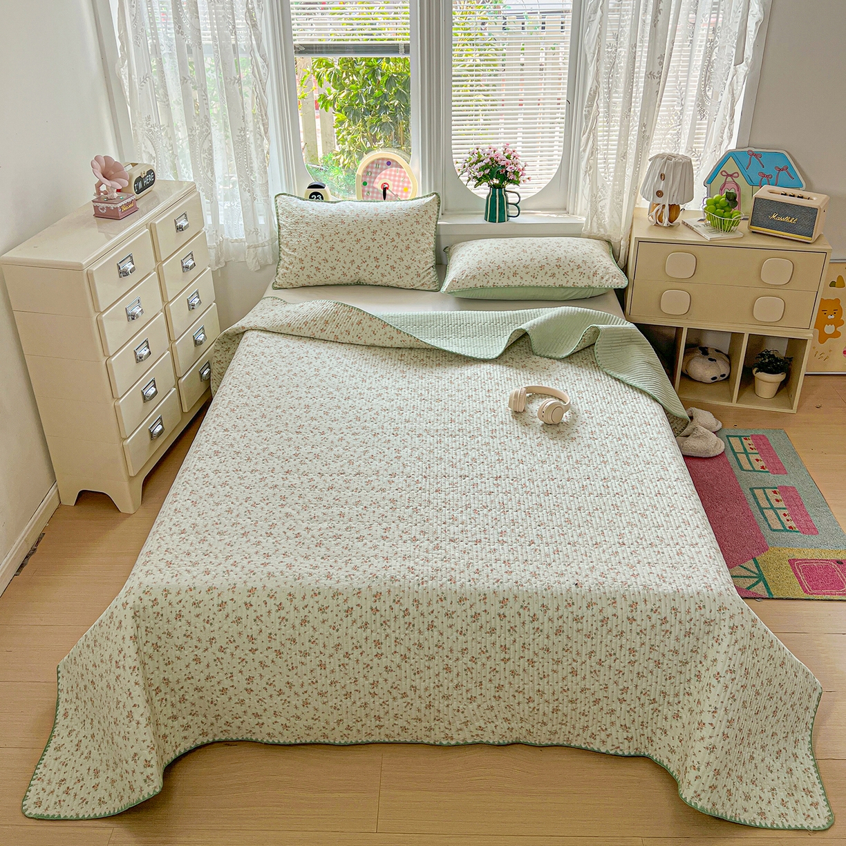 91家纺网 家纺一手货源 找家纺 （总）恒尚居 2026新款A类贝壳绣泡芙纱床盖四套件泡芙棉双层纱床垫床褥