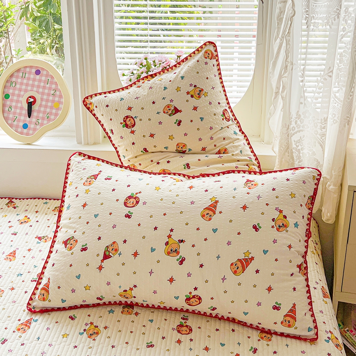 91家纺网 家纺一手货源 找家纺 恒尚居 2026新款A类贝壳绣泡芙纱床盖四套件泡芙棉双层纱床垫床褥 奶黄星星人