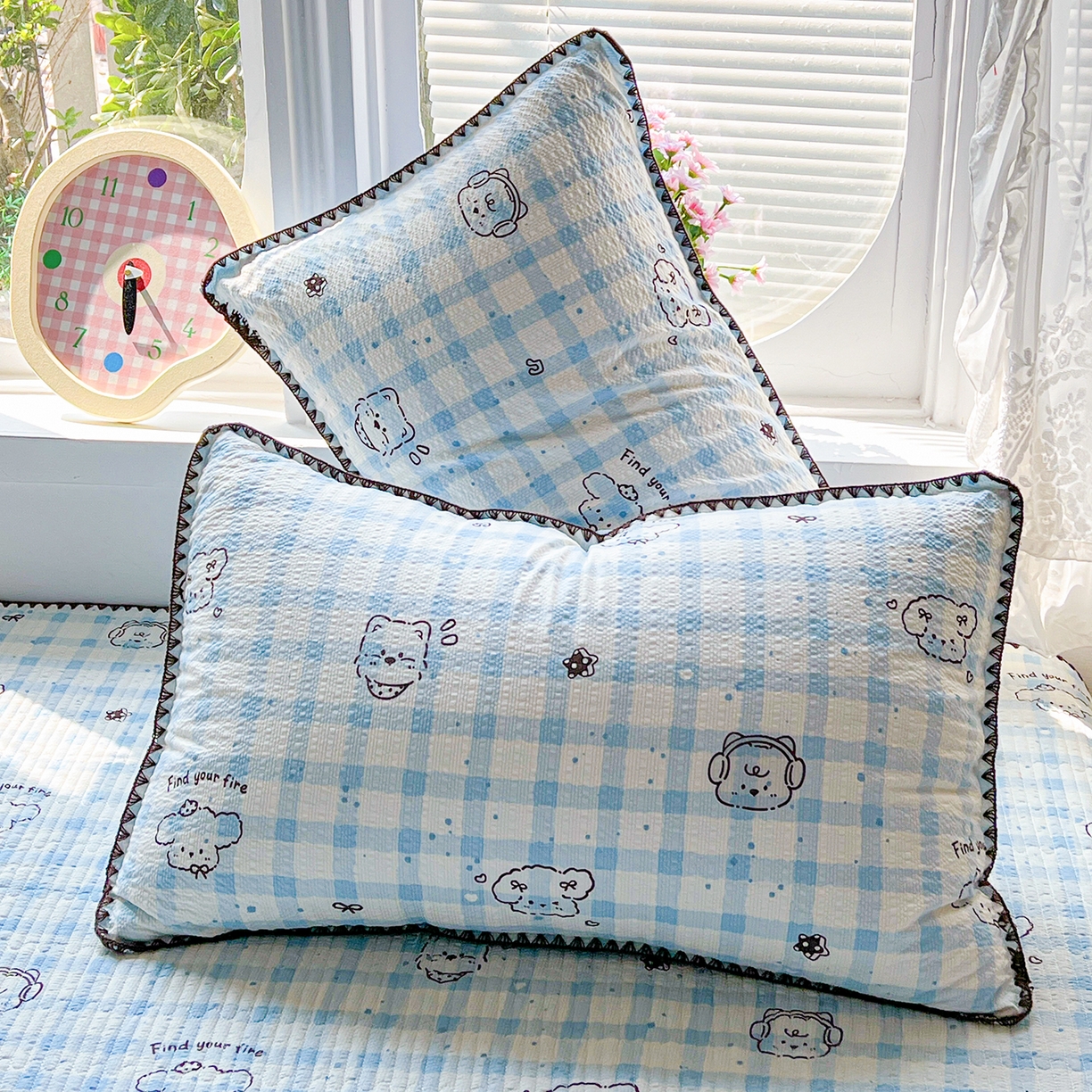 91家纺网 家纺一手货源 找家纺 恒尚居 2026新款A类贝壳绣泡芙纱床盖四套件泡芙棉双层纱床垫床褥 兰格奶狗