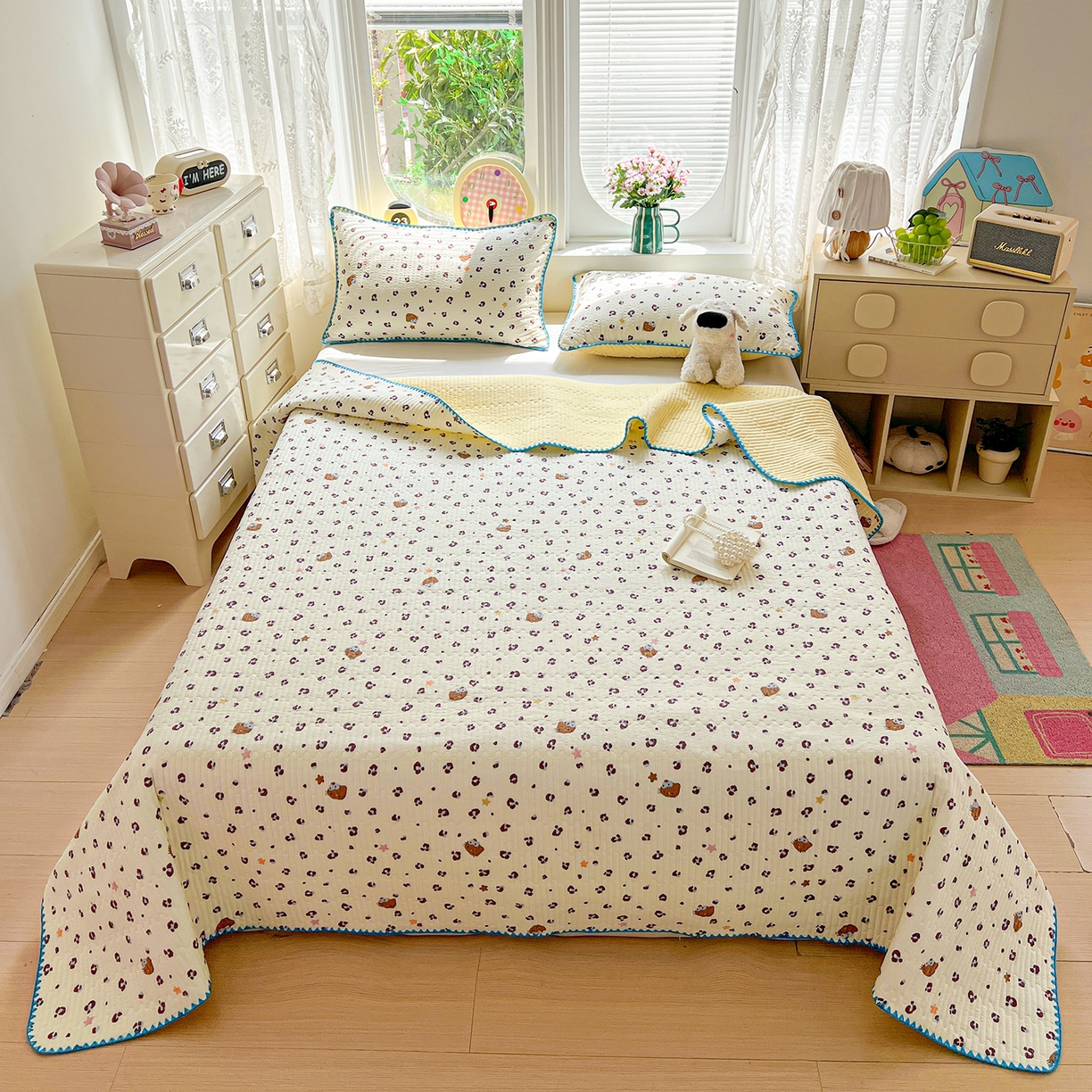 91家纺网 家纺一手货源 找家纺 （总）恒尚居 2026新款A类贝壳绣泡芙纱床盖四套件泡芙棉双层纱床垫床褥