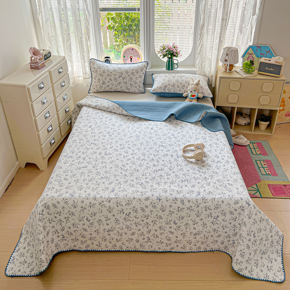 91家纺网 家纺一手货源 找家纺 （总）恒尚居 2026新款A类贝壳绣泡芙纱床盖四套件泡芙棉双层纱床垫床褥