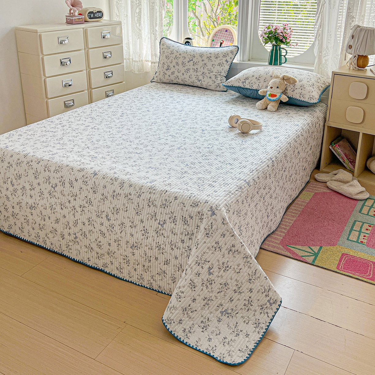 91家纺网 家纺一手货源 找家纺 恒尚居 2026新款A类贝壳绣泡芙纱床盖四套件泡芙棉双层纱床垫床褥 兰蝶小筑