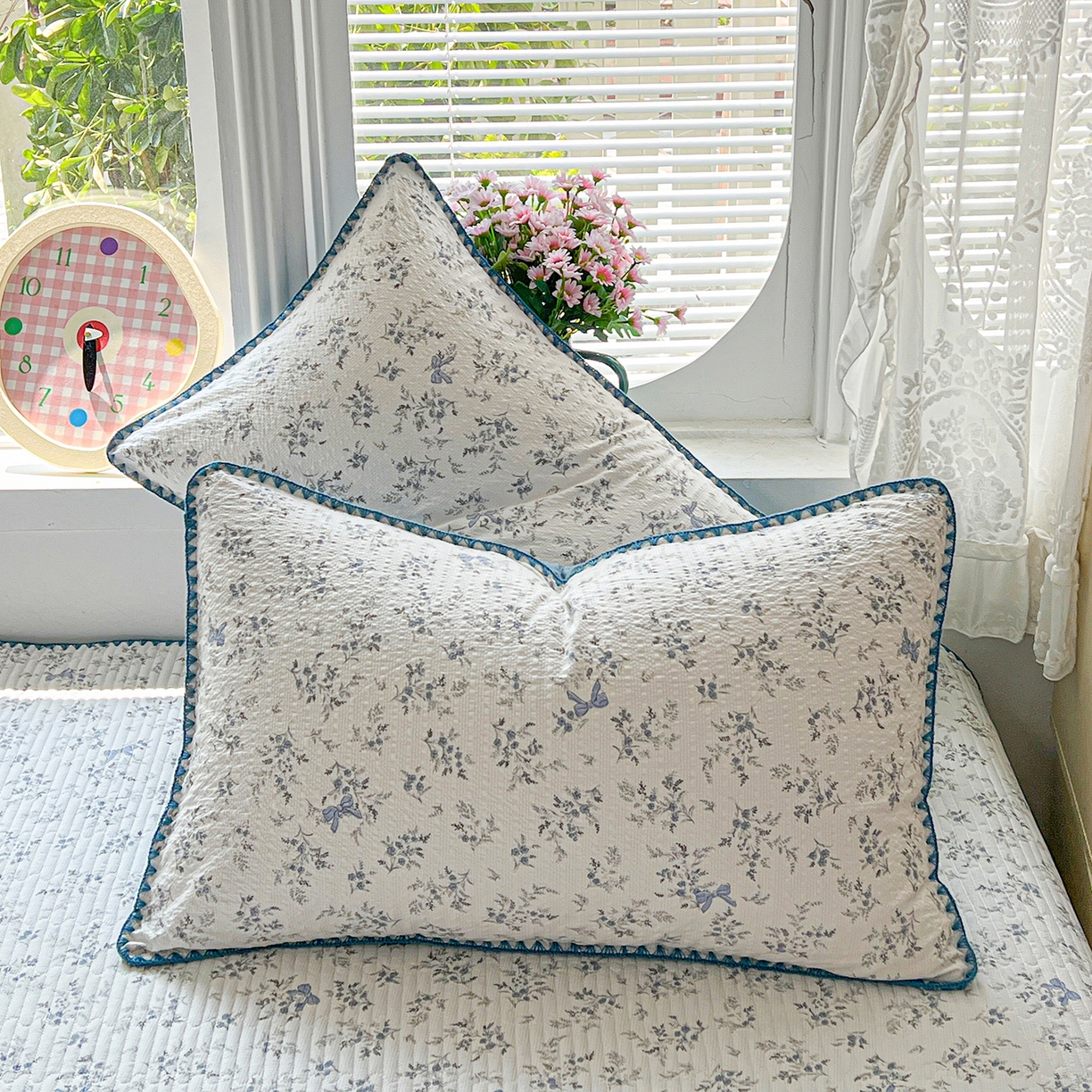 91家纺网 家纺一手货源 找家纺 恒尚居 2026新款A类贝壳绣泡芙纱床盖四套件泡芙棉双层纱床垫床褥 兰蝶小筑