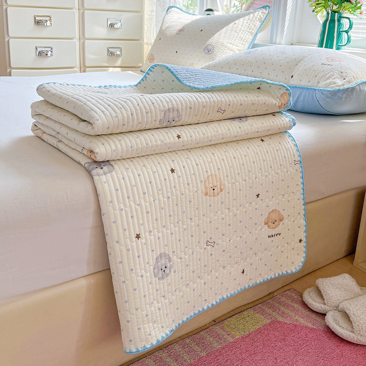 91家纺网 家纺一手货源 找家纺 恒尚居 2026新款A类贝壳绣泡芙纱床盖四套件泡芙棉双层纱床垫床褥 宠物天地