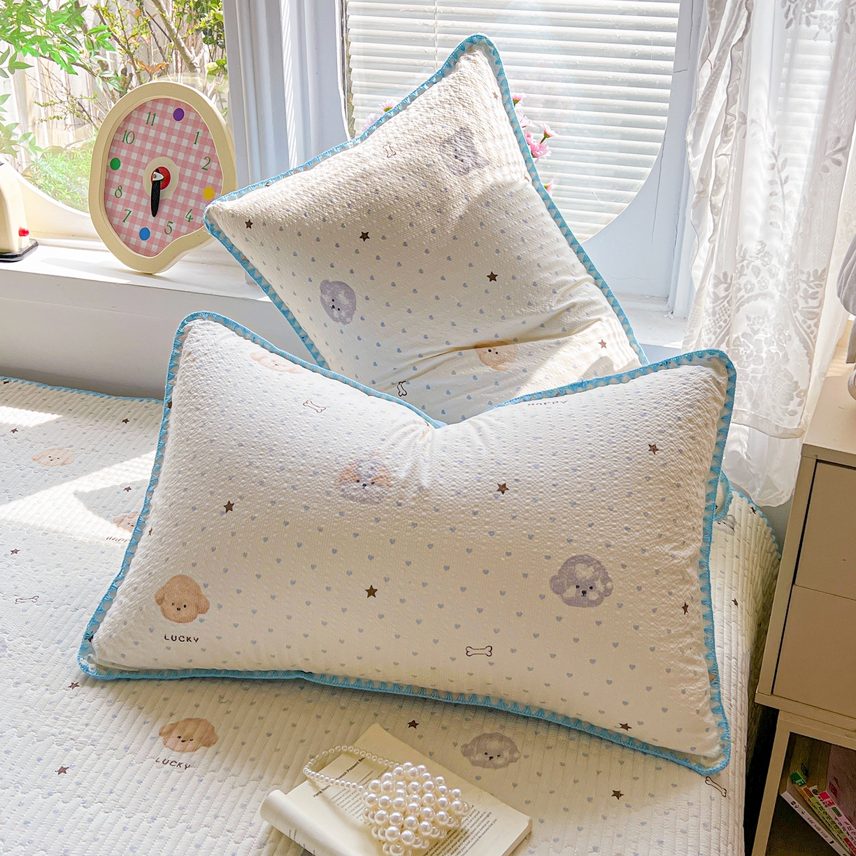 91家纺网 家纺一手货源 找家纺 恒尚居 2026新款A类贝壳绣泡芙纱床盖四套件泡芙棉双层纱床垫床褥 宠物天地