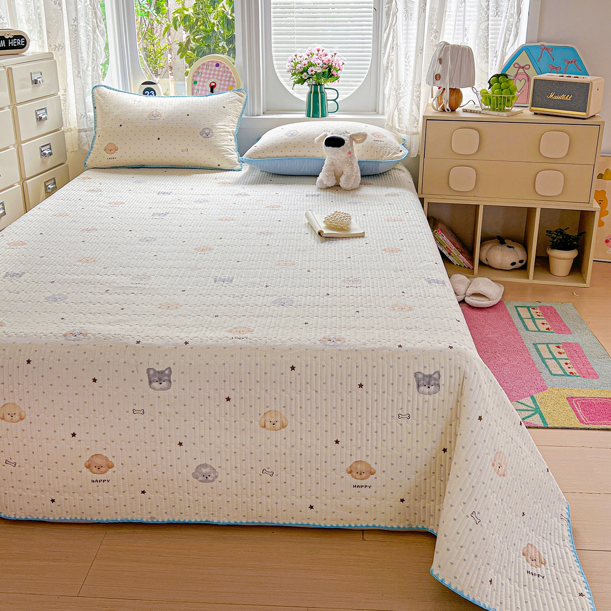 91家纺网 家纺一手货源 找家纺 恒尚居 2026新款A类贝壳绣泡芙纱床盖四套件泡芙棉双层纱床垫床褥 宠物天地