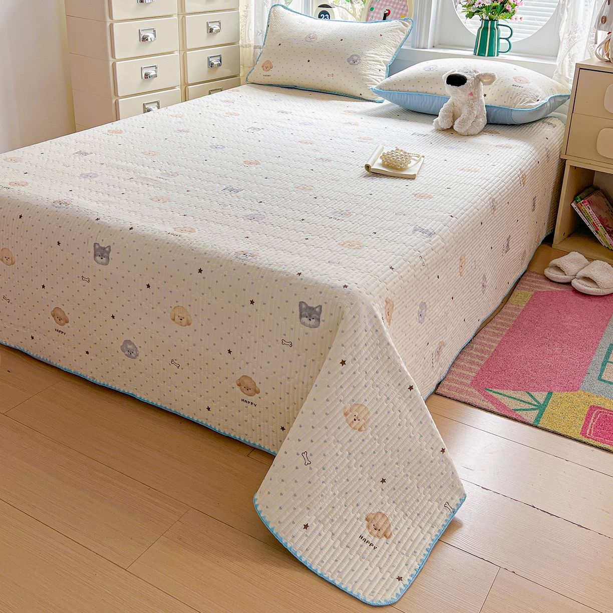 91家纺网 家纺一手货源 找家纺 恒尚居 2026新款A类贝壳绣泡芙纱床盖四套件泡芙棉双层纱床垫床褥 宠物天地