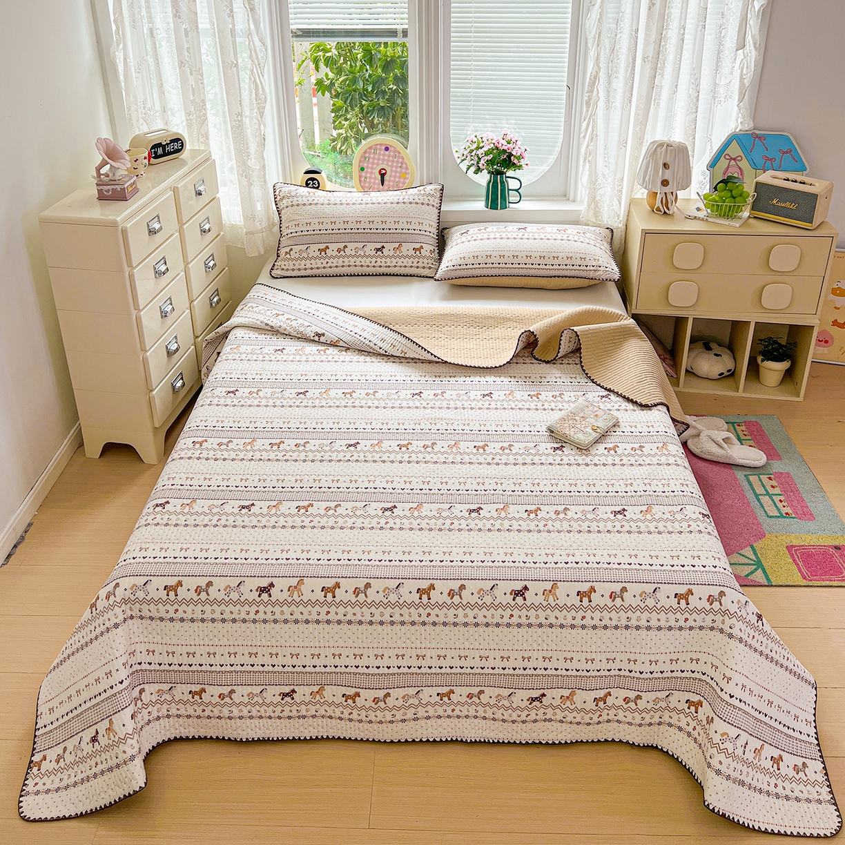 91家纺网 家纺一手货源 找家纺 （总）恒尚居 2026新款A类贝壳绣泡芙纱床盖四套件泡芙棉双层纱床垫床褥