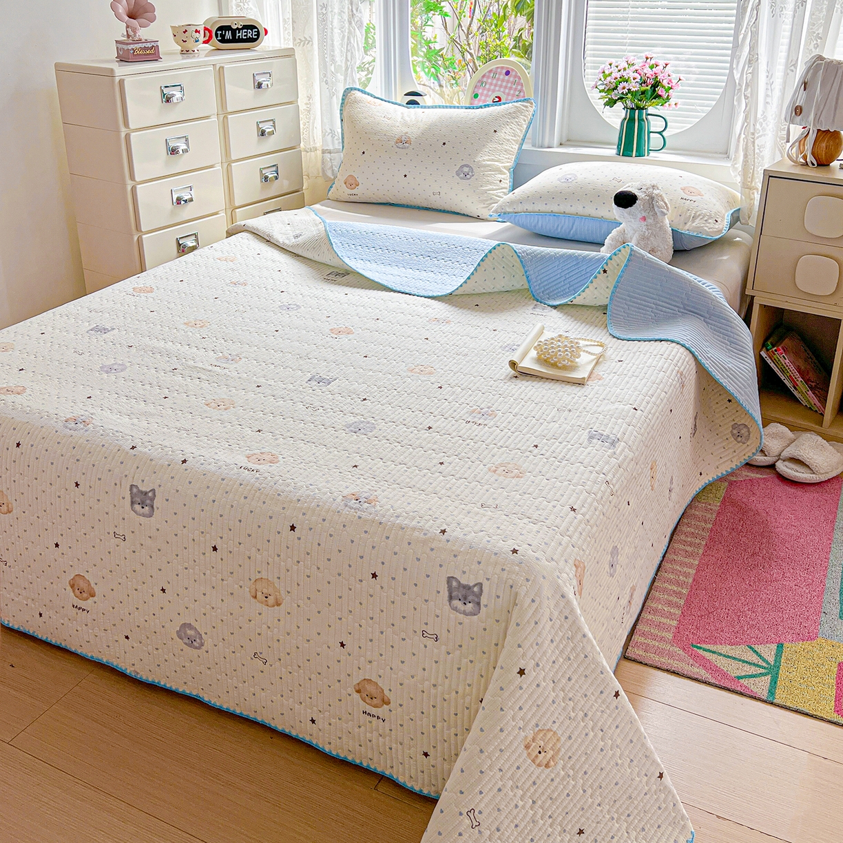 91家纺网 家纺一手货源 找家纺 恒尚居 2026新款A类贝壳绣泡芙纱床盖四套件泡芙棉双层纱床垫床褥 宠物天地