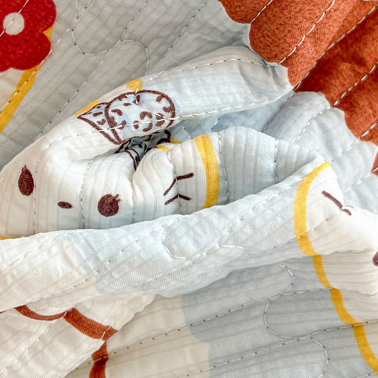 91家纺网 家纺一手货源 找家纺 恒尚居 2026新款A类贝壳绣泡芙纱床盖四套件泡芙棉双层纱床垫床褥 波点奶芙-咖