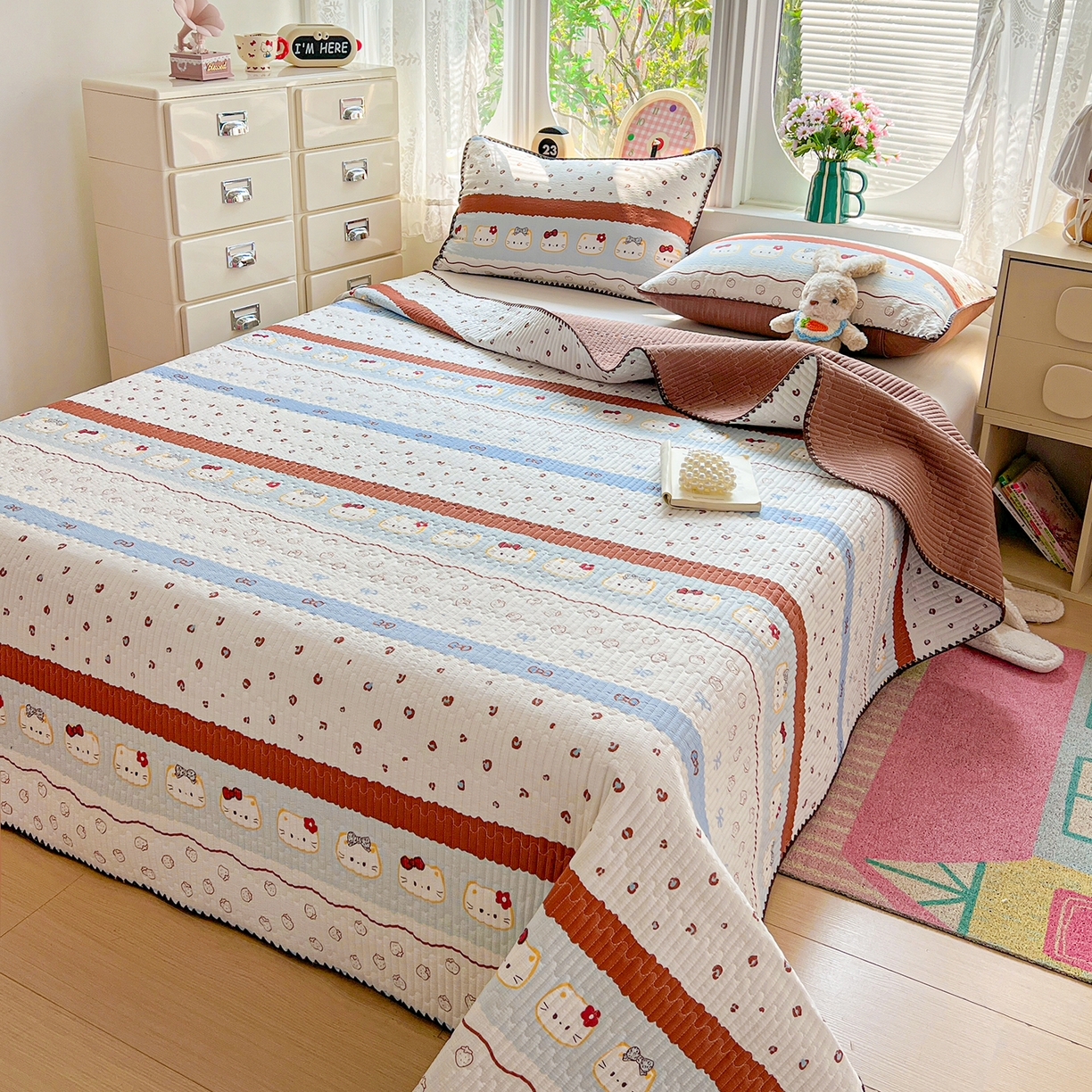 91家纺网 家纺一手货源 找家纺 恒尚居 2026新款A类贝壳绣泡芙纱床盖四套件泡芙棉双层纱床垫床褥 波点奶芙-咖