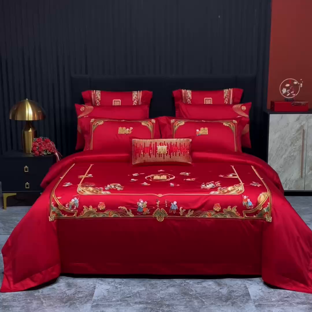 91家纺网 家纺一手货源 找家纺 （总）蒂爵 2026婚庆新疆长绒棉纯棉原版大绣花婚庆四件套多件套340系列