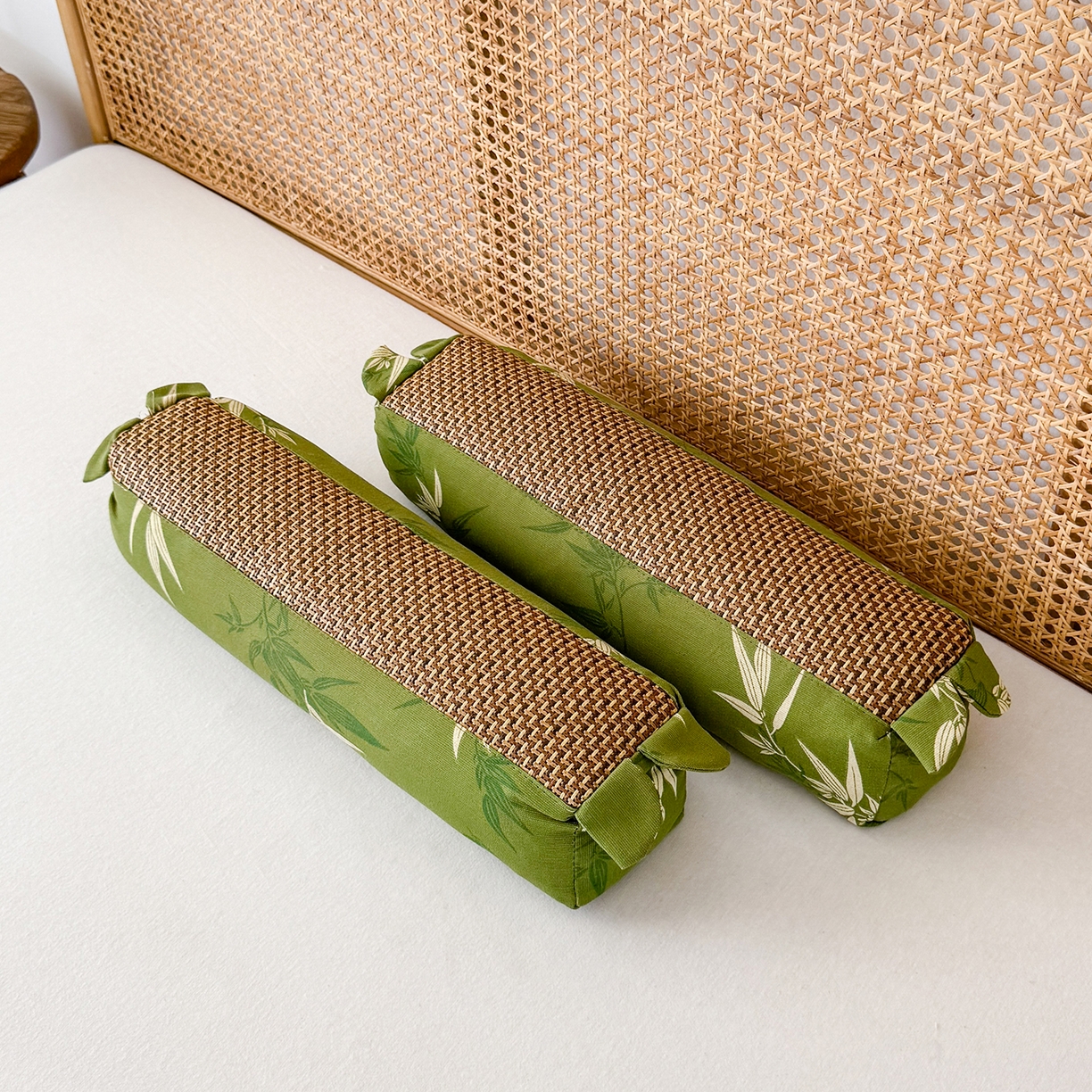 91家纺网 家纺一手货源 找家纺 贵夫人 2026春夏新款艾草竹叶藤席枕 枕头枕芯 绿色-一对装