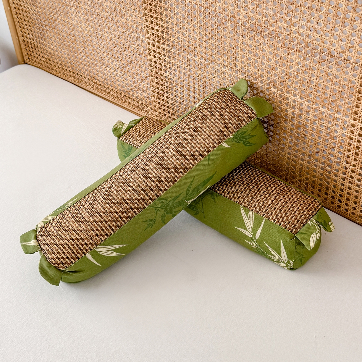 91家纺网 家纺一手货源 找家纺 贵夫人 2026春夏新款艾草竹叶藤席枕 枕头枕芯 绿色-一对装