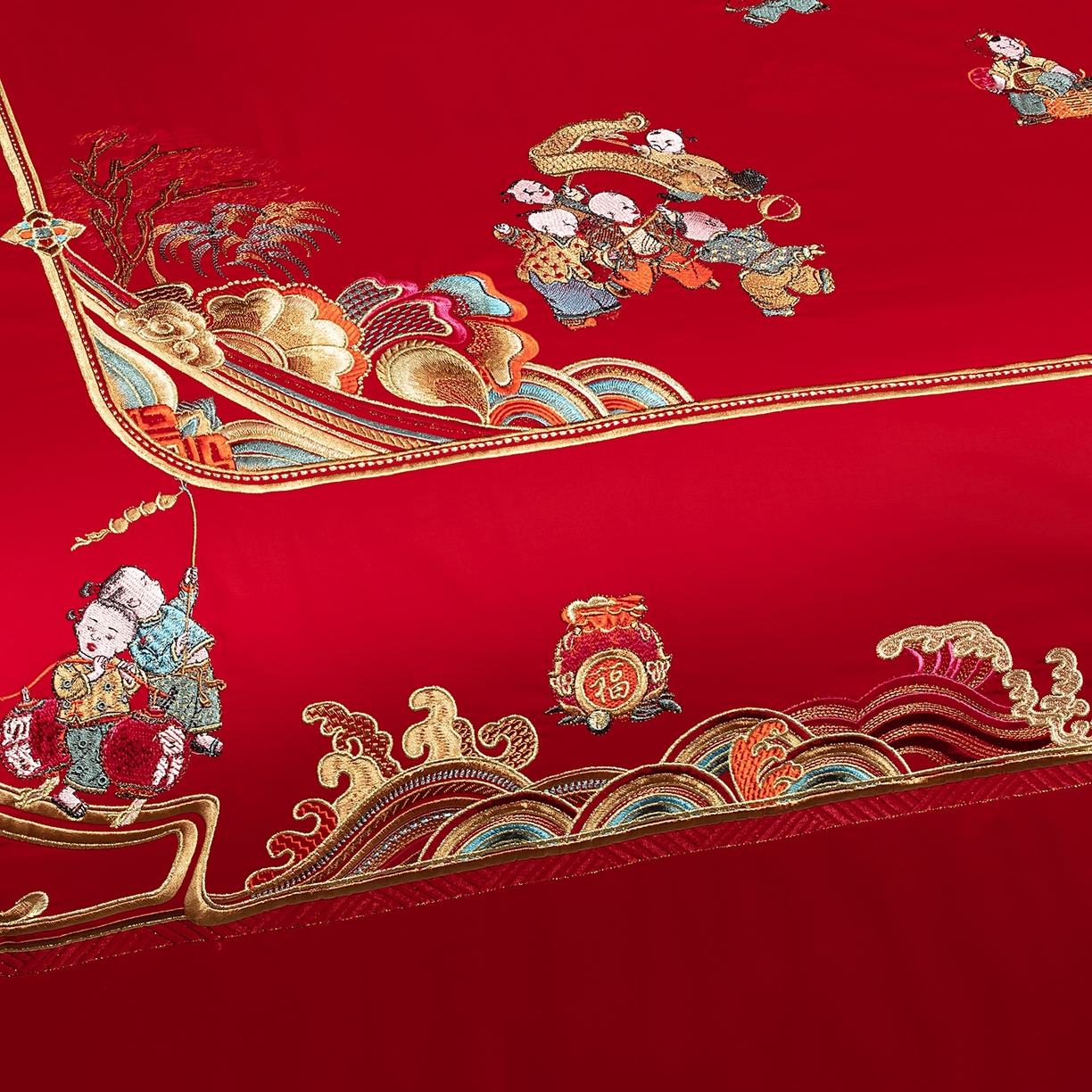 91家纺网 家纺一手货源 找家纺 蒂爵 2026婚庆新疆长绒棉纯棉原版大绣花婚庆四件套多件套340系列 百子迎喜