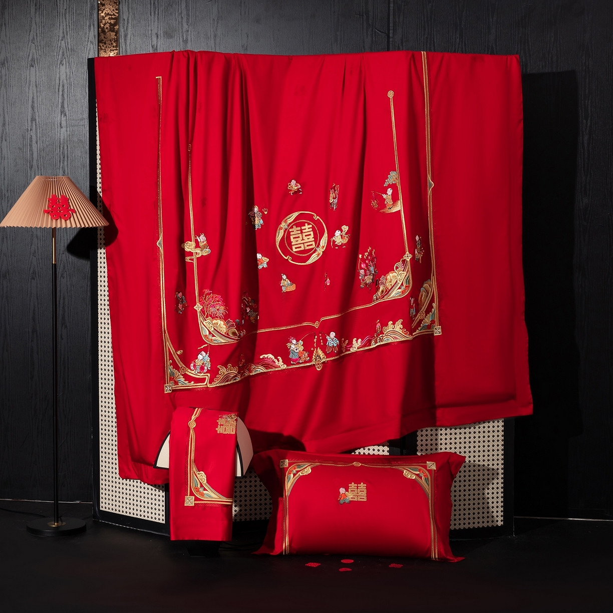 91家纺网 家纺一手货源 找家纺 蒂爵 2026婚庆新疆长绒棉纯棉原版大绣花婚庆四件套多件套340系列 百子迎喜