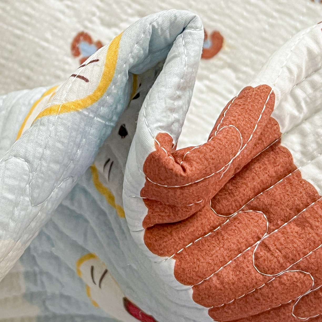 91家纺网 家纺一手货源 找家纺 恒尚居 2026新款A类贝壳绣泡芙纱床盖四套件泡芙棉双层纱床垫床褥 波点奶芙-蓝