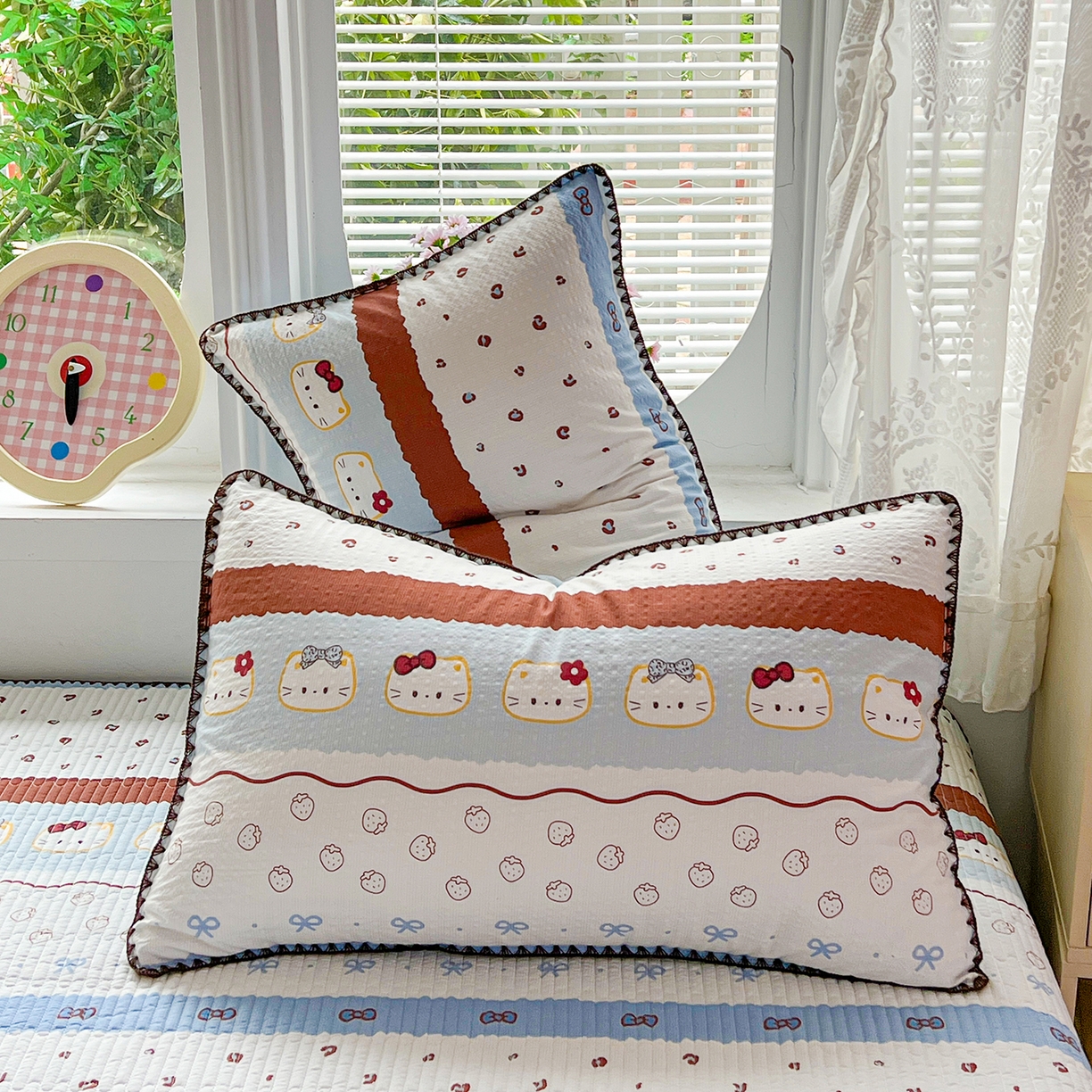 91家纺网 家纺一手货源 找家纺 恒尚居 2026新款A类贝壳绣泡芙纱床盖四套件泡芙棉双层纱床垫床褥 波点奶芙-蓝