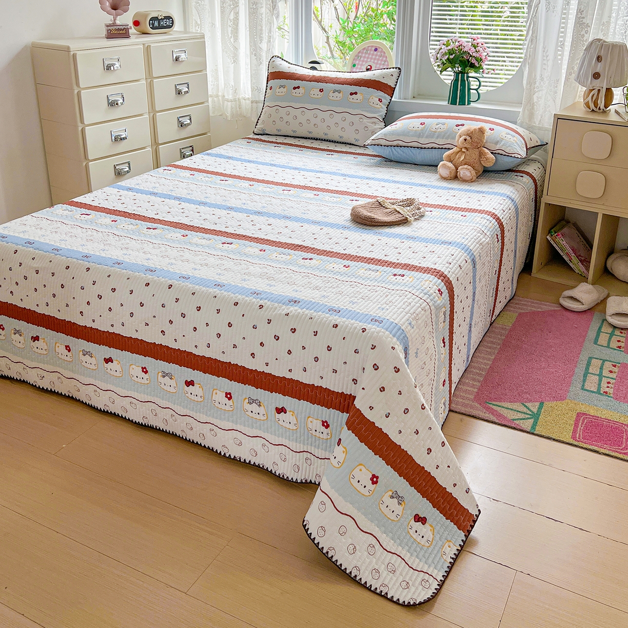 91家纺网 家纺一手货源 找家纺 恒尚居 2026新款A类贝壳绣泡芙纱床盖四套件泡芙棉双层纱床垫床褥 波点奶芙-蓝